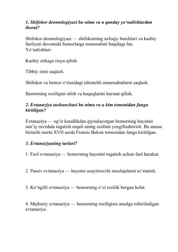 Shifokor deontologiyasi, evtanaziya va yatrogeniya bo‘yicha taqdimot