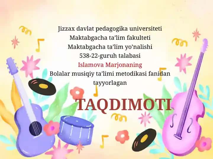 MTT damusiqiy ta'lim metodikasi bo'yicha ishlar