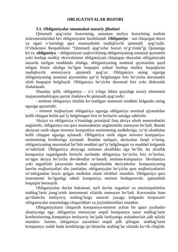 Obligatsiyalar bozori