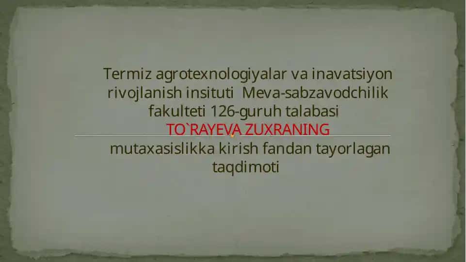 Termizagrotexnologiyalar va innovatsiyon rivojlanishi