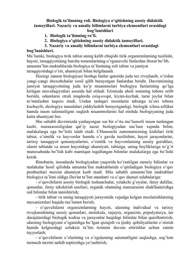 Biologik Ta'limning Roli
