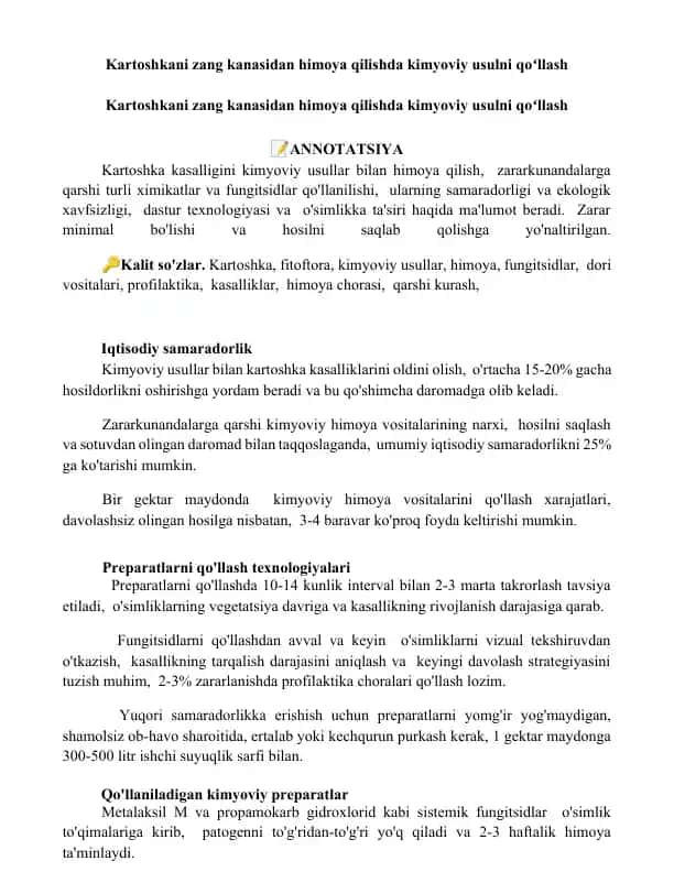 Kimyoviy kartoshka himoyasi
