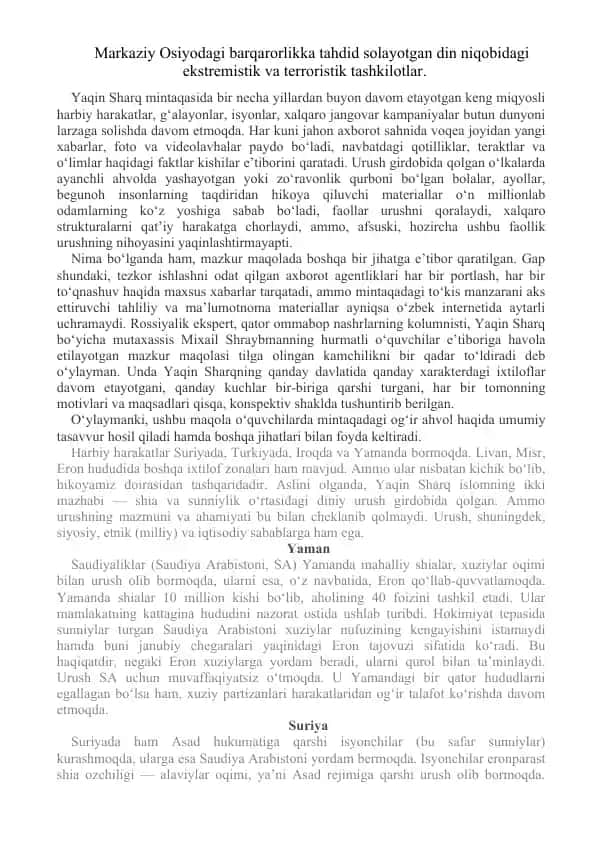 Barqarorlik va terrorizm niqobi