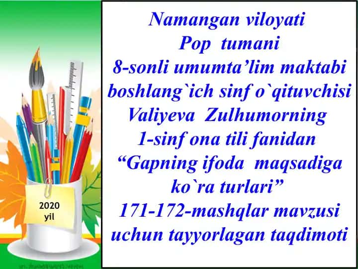 "Gapning ifoda maqsadiga ko`ra turlari" mavzusidagi taqdimot