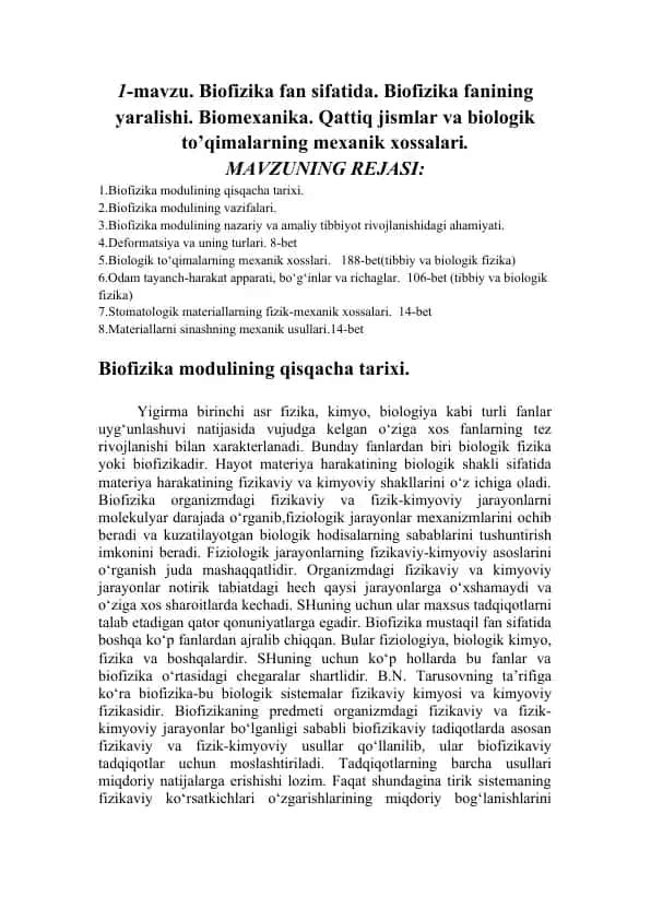 Biofizika moduli