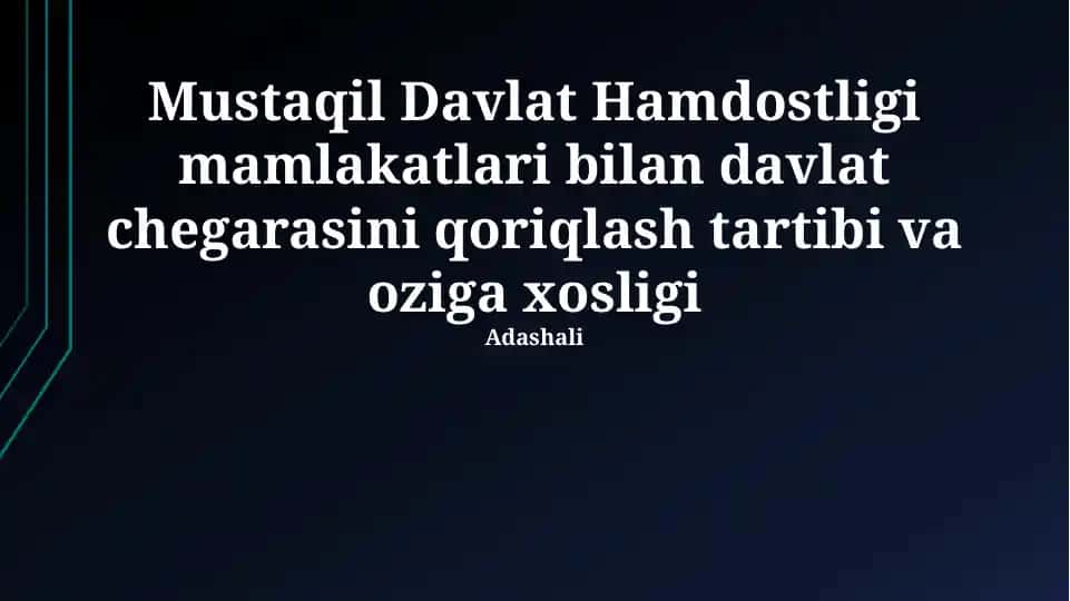 Mustaqil Davlatlar Hamdoʻstligi mamlakatlari bilan davlat chegarasini qoriqlash tartibi va oziga xosligi