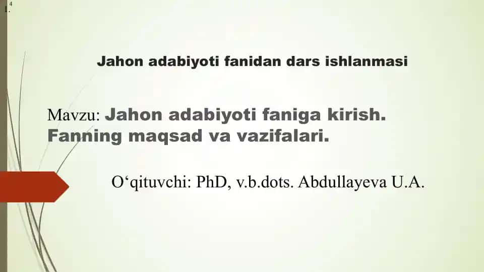 Jahon adabiyoti fanidan dars ishlanmasi