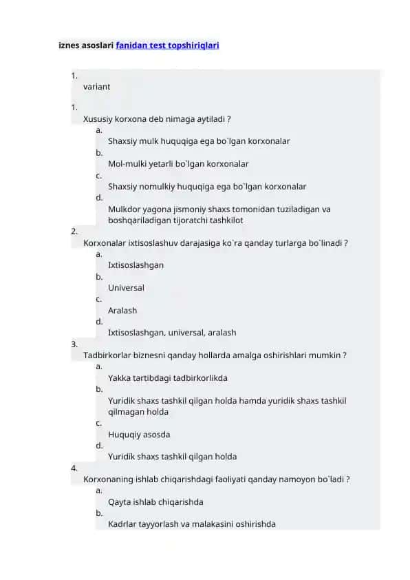Korxonalar va ularning turlari