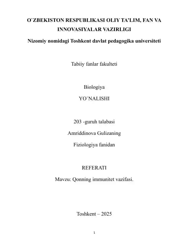 Qonning immunitet vazifasi