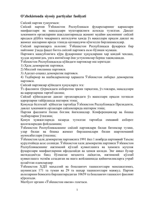 O’zbekistonda siyosiy partiyalar faoliyati