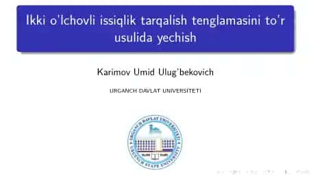 Ikki o’lchovli issiqlik tarqalish tenglamasi to’r usulida yechish