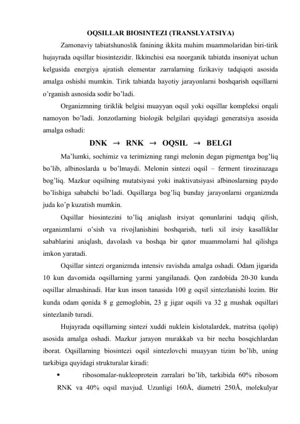 Oqsillar biosintezi (translyatsiya)