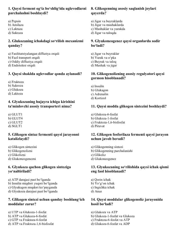 Uglevodlar va glikometabolizm