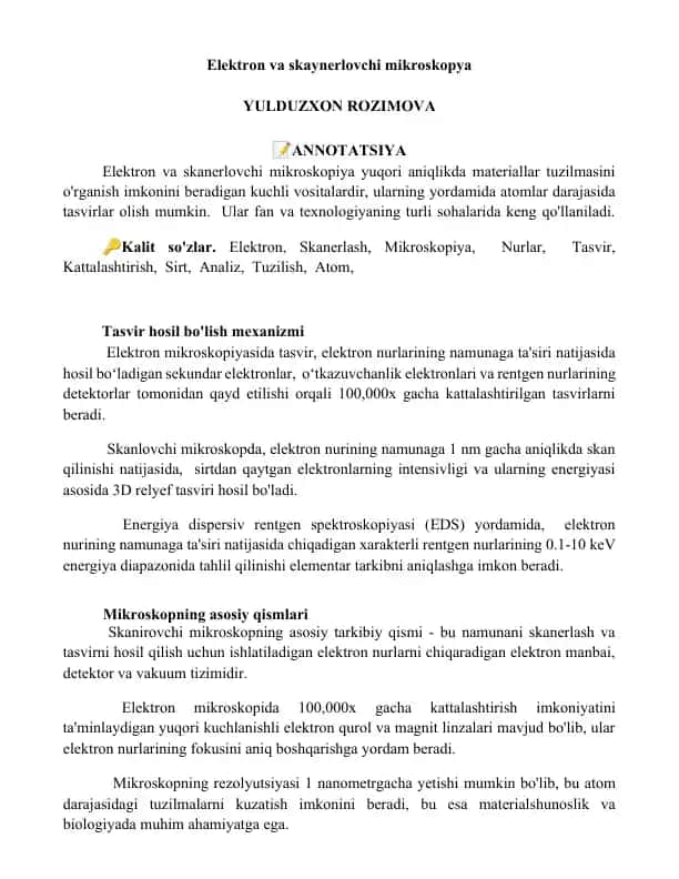Elektron va skanerlovchi mikroskopya
