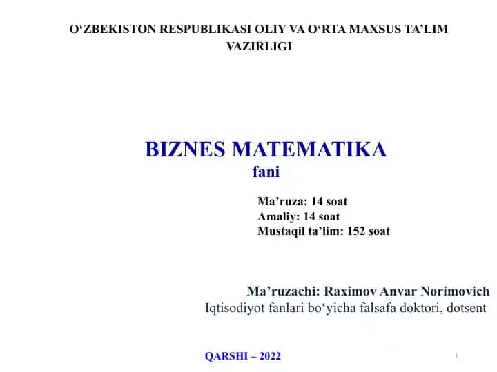 BIZNES MATEMATIKA