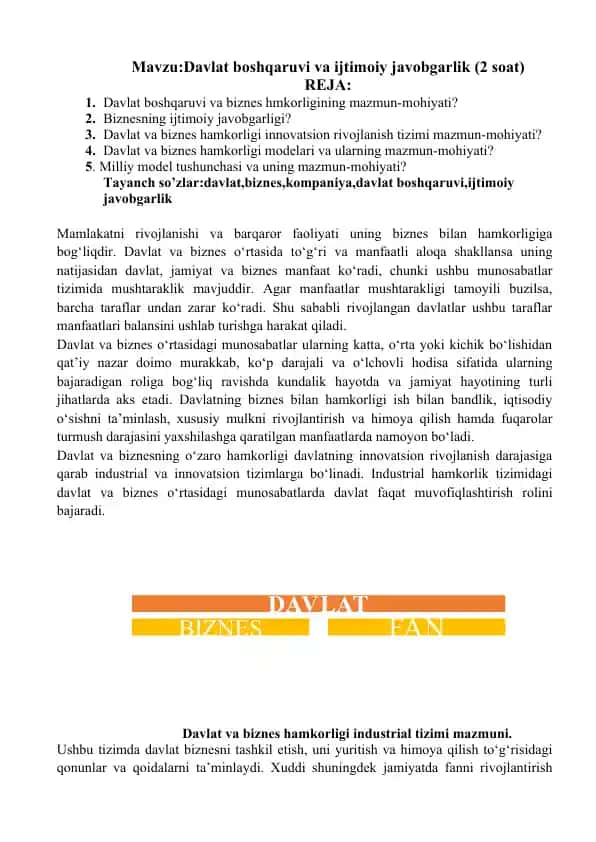 Davlat boshqaruvi va ijtimoiy javobgarlik