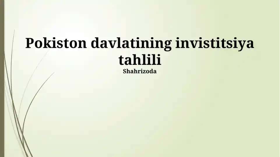 Pokiston davlatining invistitsiya tahlili