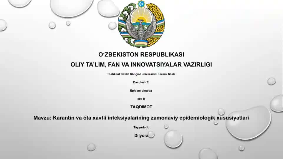 Karantin va óta xavfli infeksiyalarining zamonaviy epidemiologik xususiyatlari