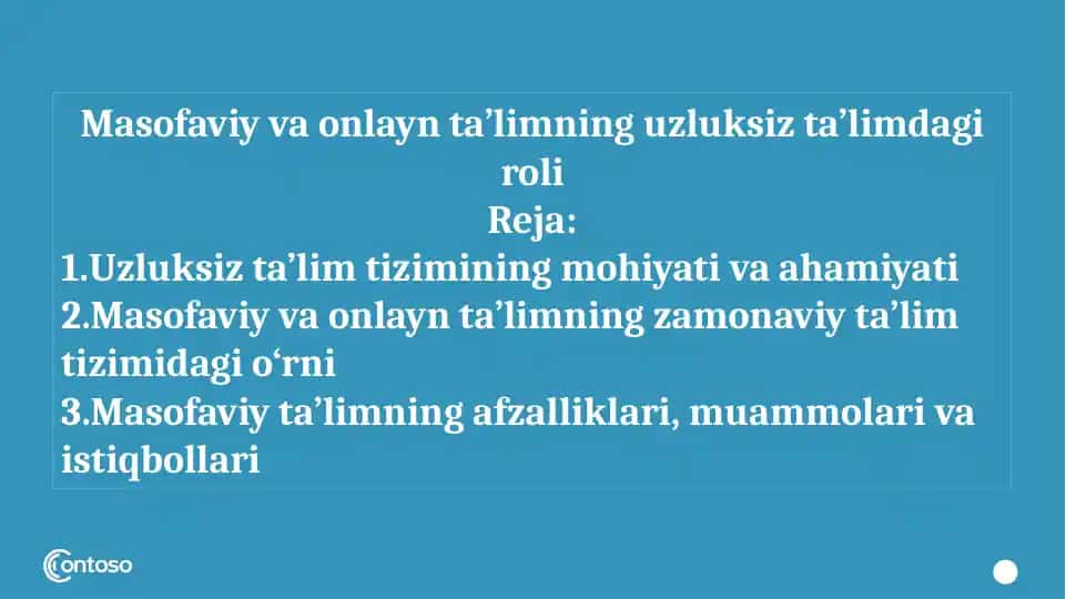 Masofaviy va onlayn ta’limning uzluksiz ta’limdagi roli