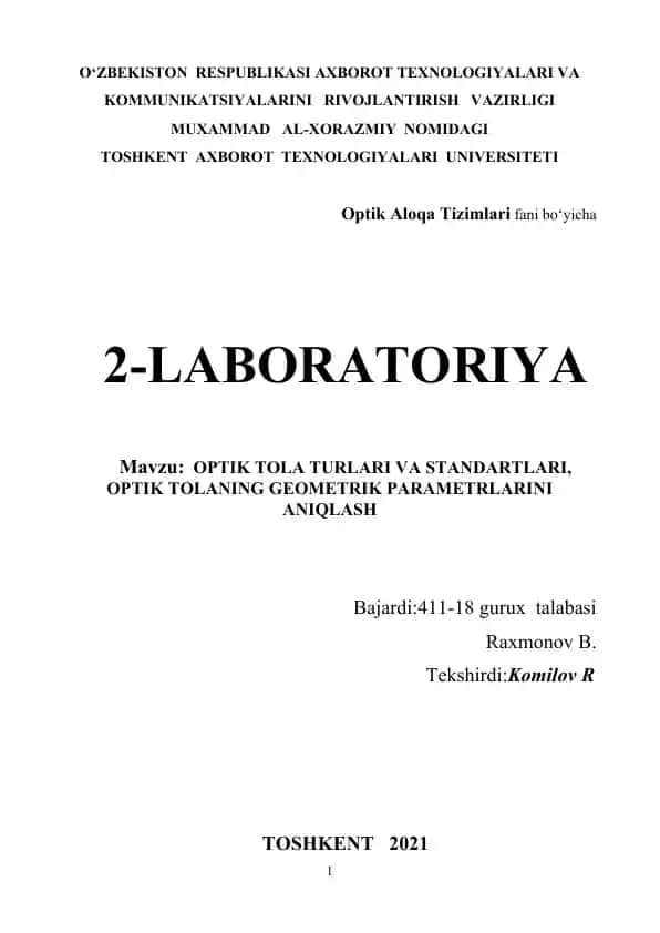 Optik Tola Turlari va Standartlari