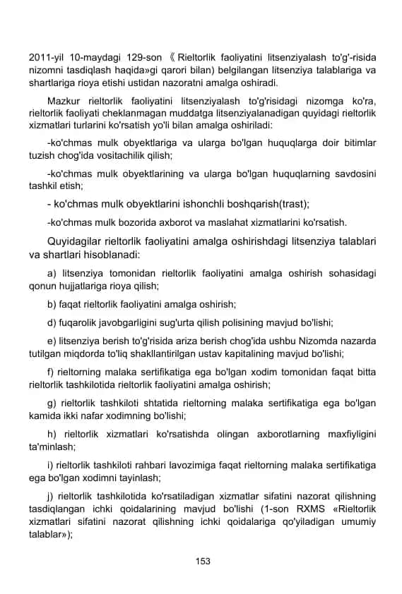 Rieltorlik faoliyatini litsenziyalash nizomi