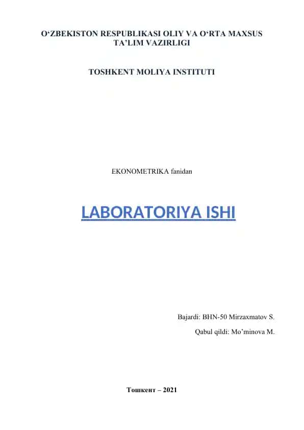 KO’P OMILLI EKONOMETRIK TAHLIL 2-LABORATORIYA ISHI