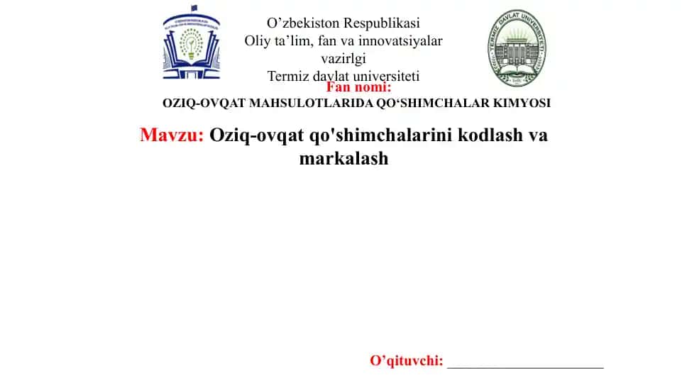 Oziq-ovqat qo'shimchalarini kodlash va markalash