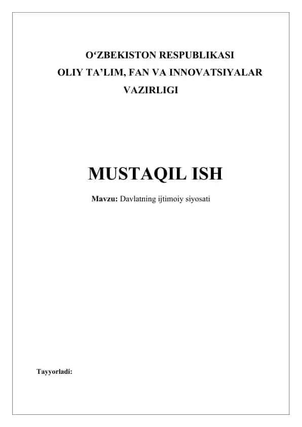 Davlatning ijtimoiy siyosati