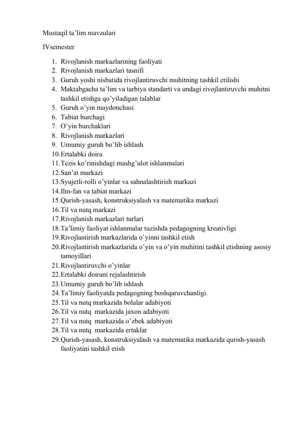 Rivojlanish markazlarining faoliyati