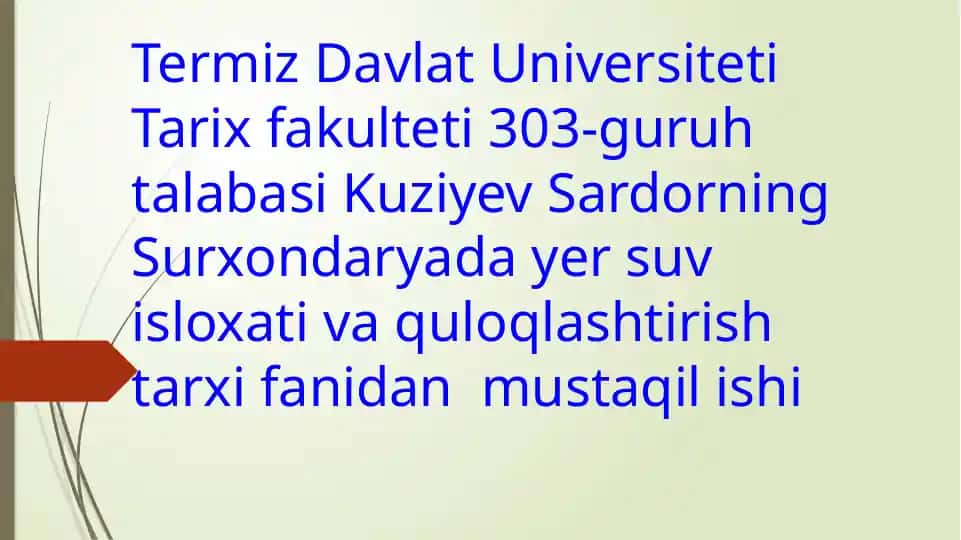 Sardor Kuziyevning Surxondaryada Yer suvi slovari va Quloq lashtirishi tarixidan mustaqilishi