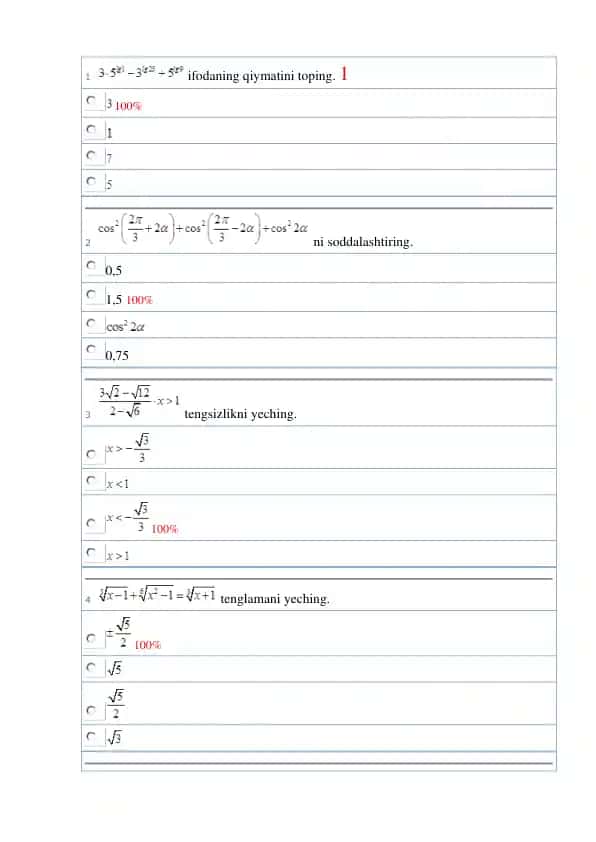 Matematika attestatsiya imtihonlarida tushgan savollar to'plami