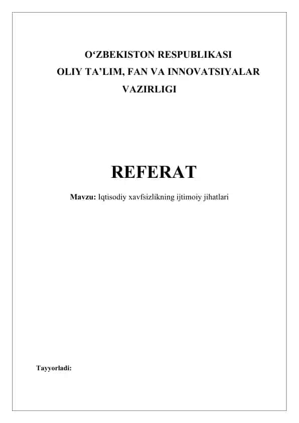 Iqtisodiy xavfsizlikning ijtimoiy jihatlari