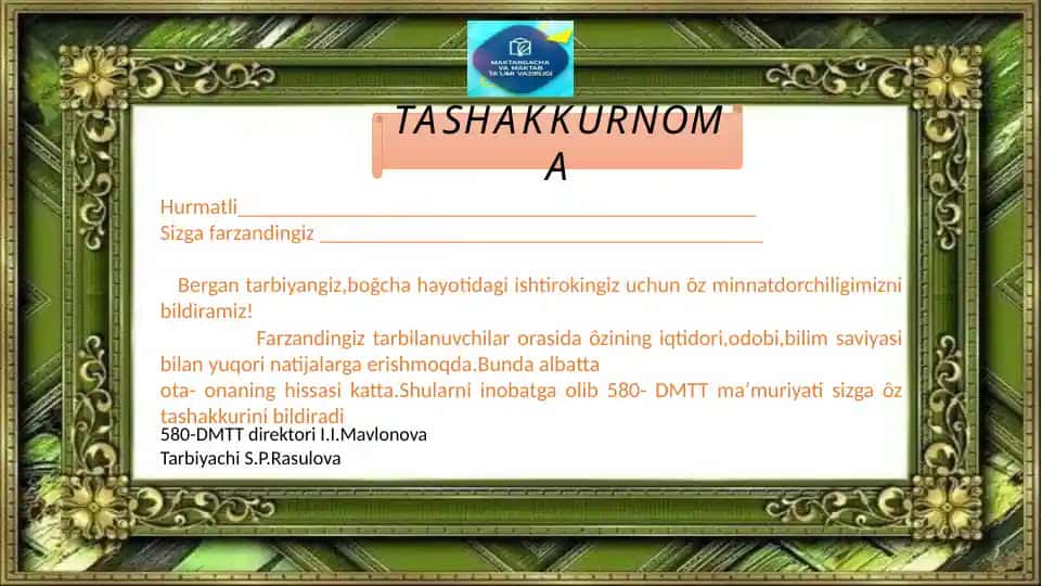 TASHAKKURNOMA