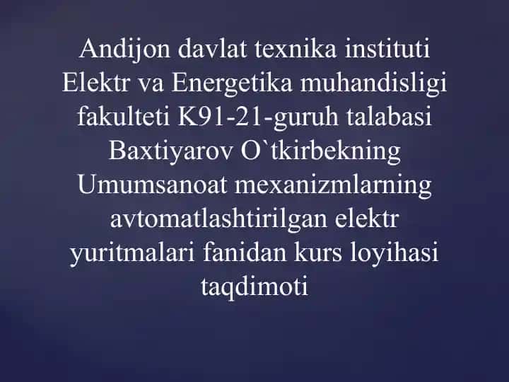 Nasosni “TKR – D” tizimini hisoblash (kurs loyihasi taqdimoti)