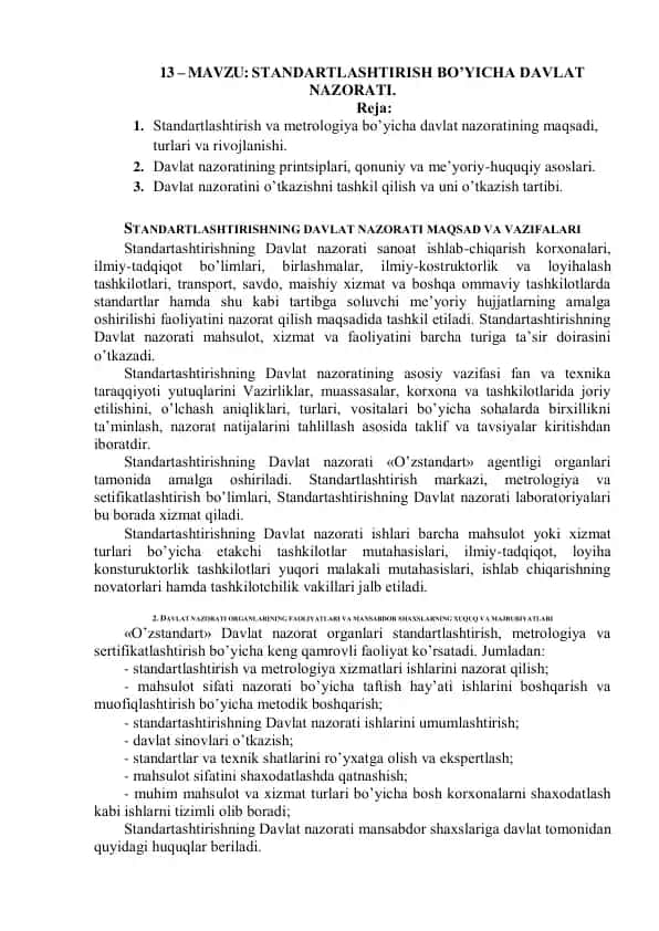 Standartlashtirish bo‘yicha davlat nazorati