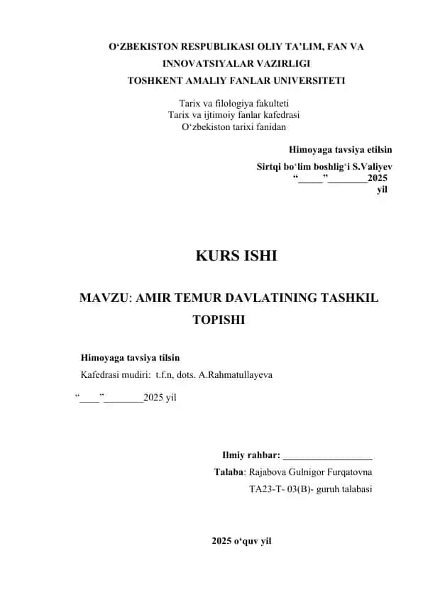 Amir Temur Davlatining Tashkil Topishi