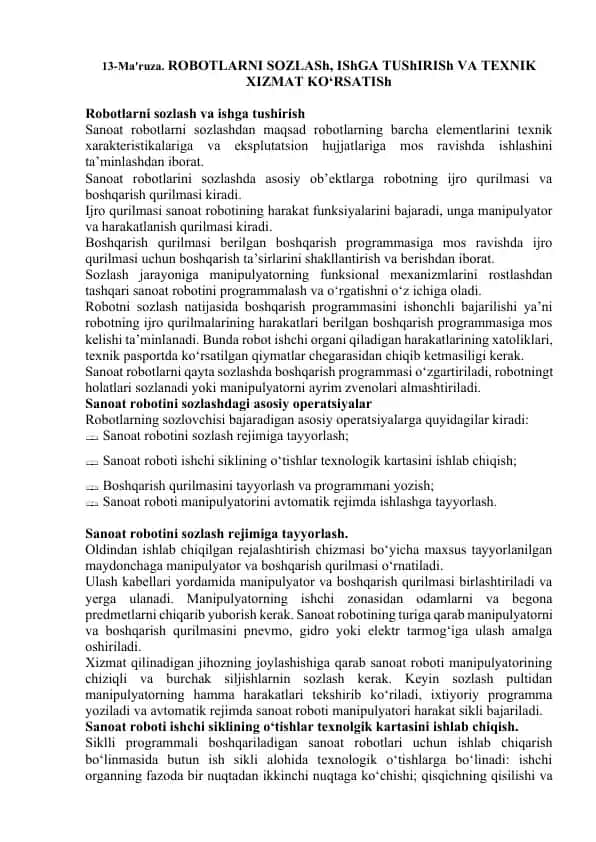 Robotlarni sozlash va ishga tushirish