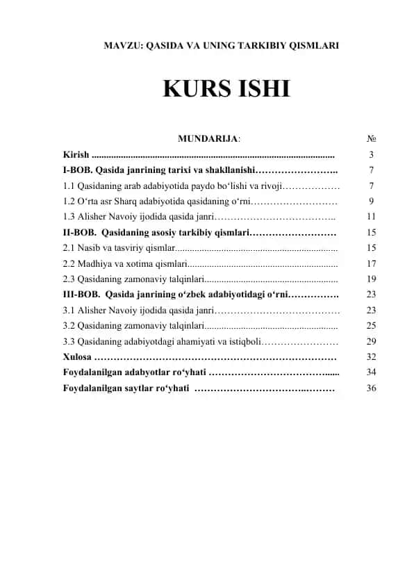QASIDA VA UNING TARKIBIY QISMLARI