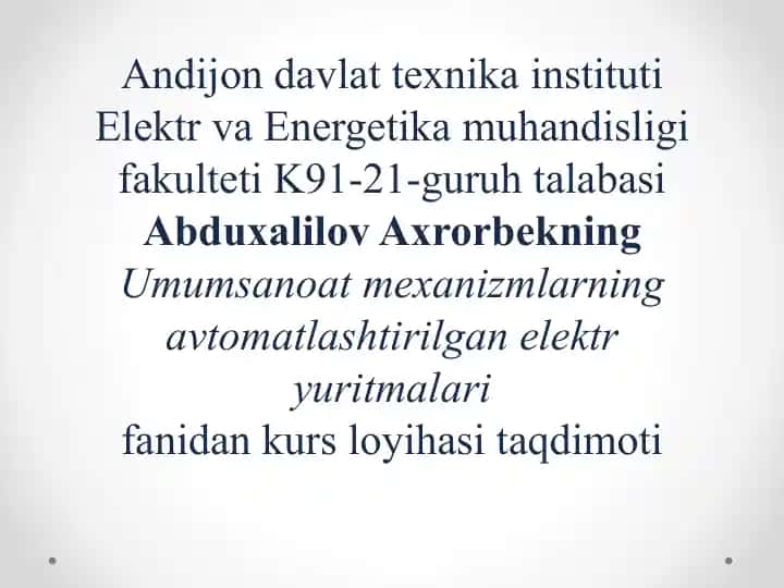 Nasosni “TKR – D” tizimini hisoblash kurs loyihasi taqdimoti