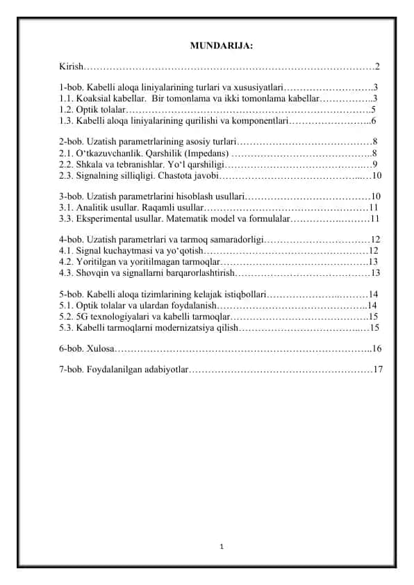 Kabelli aloqa tizimlari
