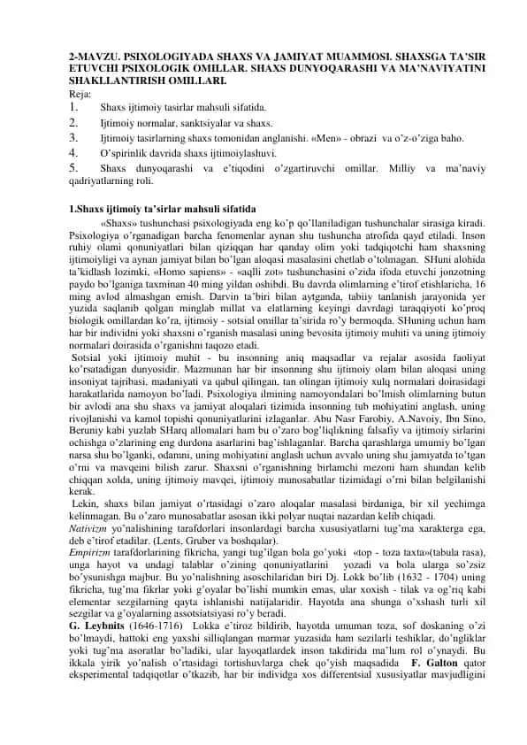 Psixologiyada Shaxs va Jamiyat Muammosi