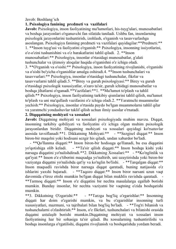 Psixologiya fanining predmeti va vazifalari