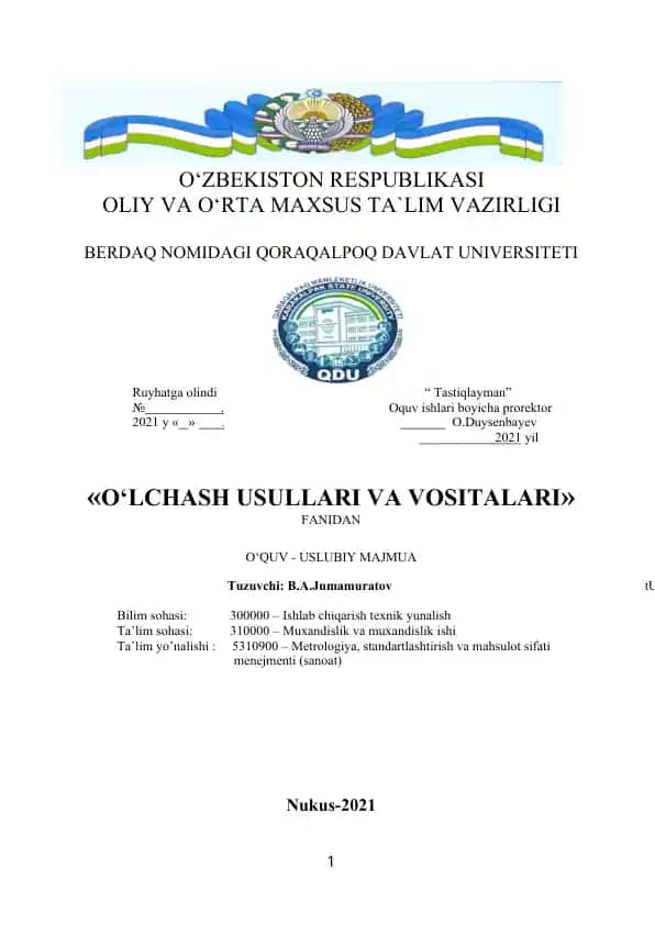 O‘LCHASH USULLARI VA VOSITALARI