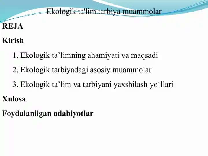 Ekologikta'lim tarbiyam uammolar