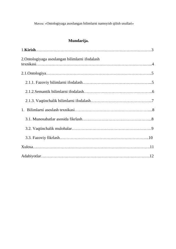Ontologiyaga asoslangan bilimlarni namoyish qilish usullari