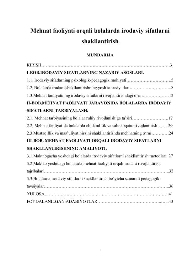 Mehnat faoliyati orqali bolalarda irodaviy sifatlarni shakllantirish