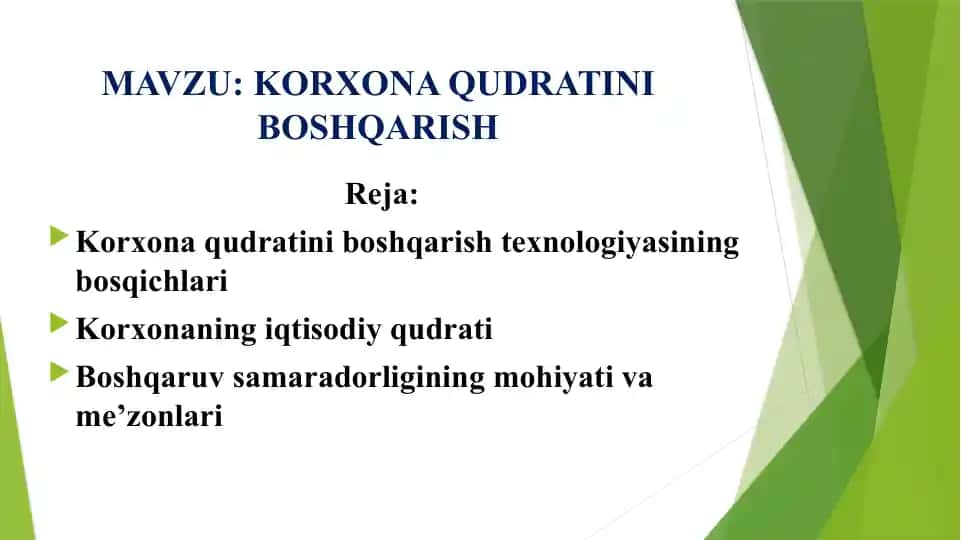 Korxona qudratini boshqarish texnologiyasi