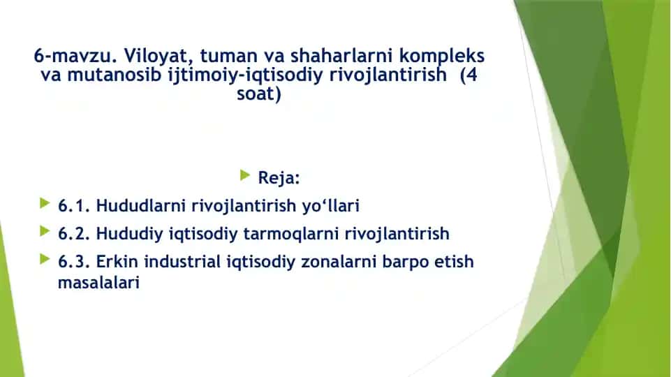 O‘zbekiston iqtisodiy rivojlantirish va hududlarni rivojlantirish