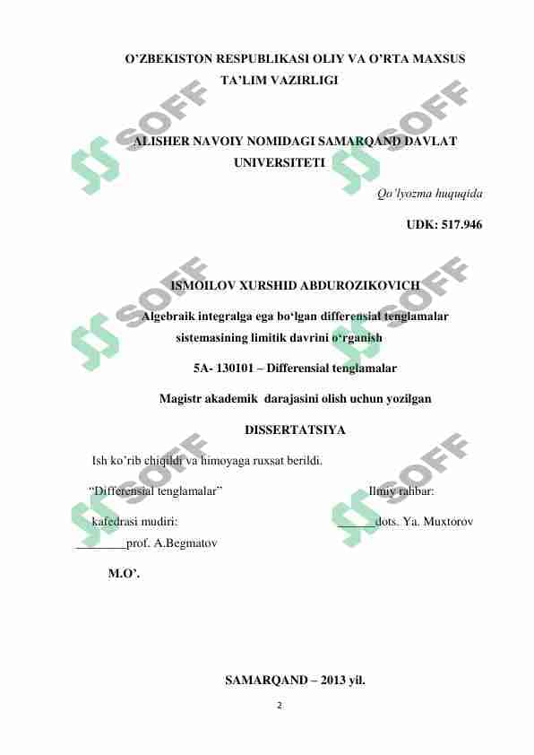 differensial tenglamalar sistemasining limitik davrini o‘rganish