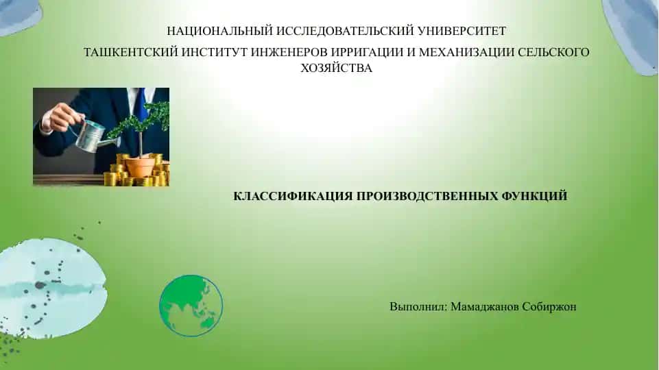 Классификация производственных функций